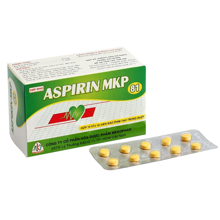 Thuốc Aspirin MKP 81 Mekophar phòng ngừa nhồi máu cơ tim, đột quỵ (10 vỉ x 10 viên)