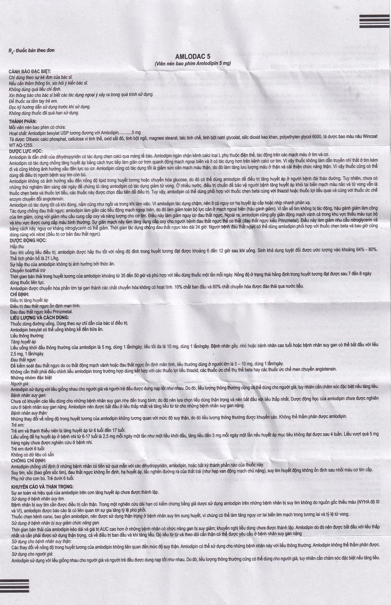 Thuốc Amlodac 5 Cadila điều trị tăng huyết áp, đau thắt ngực (1 vỉ x 10 viên)