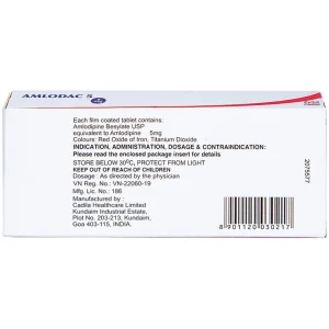 Thuốc Amlodac 5 Cadila điều trị tăng huyết áp, đau thắt ngực (1 vỉ x 10 viên)