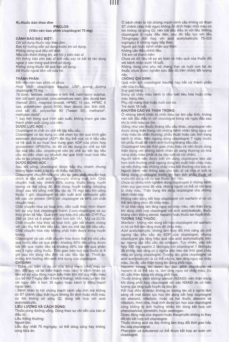 Viên nén Pinclos 75mg Incepta giảm các biến cố do xơ vữa động mạch, nhồi máu cơ tim (3 vỉ x 10 viên)