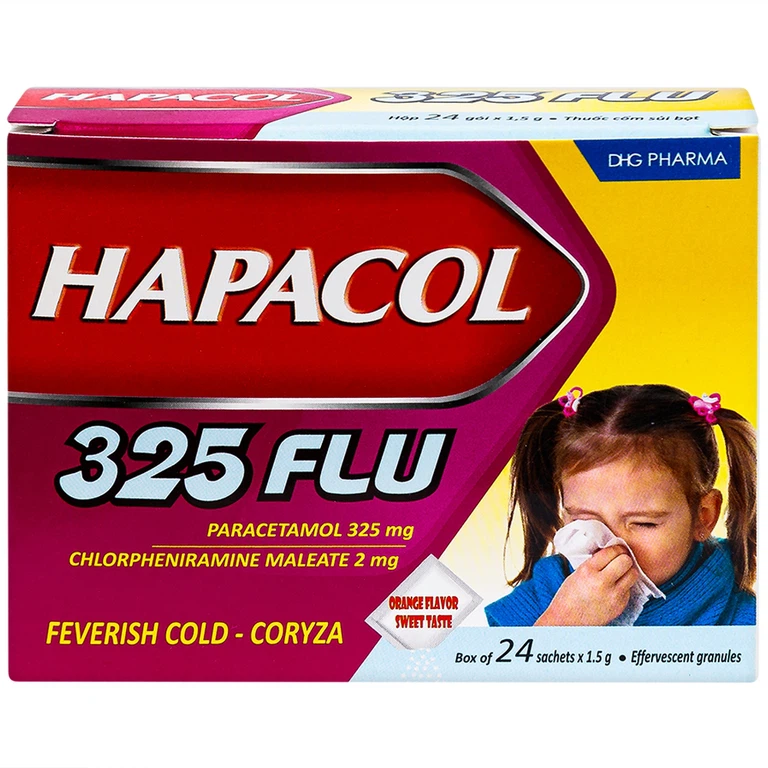 Cốm Hapacol 325 Flu DHG điều trị đau đầu, đau nửa đầu, đau răng (24 gói)