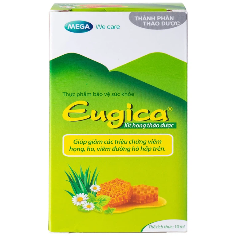 Xịt họng thảo dược Eugica Mega We Care giảm các triệu chứng viêm họng, ho, viêm đường hô hấp trên (10ml)