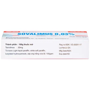 Thuốc mỡ Sovalimus 0.03% Hadiphar điều trị viêm da (10g)