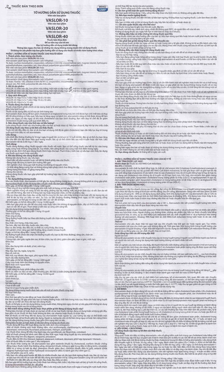 Thuốc Vaslor 20mg Davi Pharm giảm cholesterol và triglycerid (4 vỉ x 7 viên)