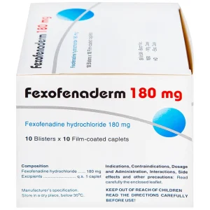 Thuốc Fexofenaderm 180mg Hasan điều trị viêm mũi dị ứng theo mùa, mày đay mạn tính vô căn (10 vỉ x 10 viên)