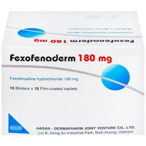 Thuốc Fexofenaderm 180mg Hasan điều trị viêm mũi dị ứng theo mùa, mày đay mạn tính vô căn (10 vỉ x 10 viên)