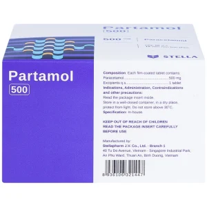 Thuốc Partamol 500 Stella điều trị các cơn đau và sốt từ nhẹ đến vừa (10 vỉ x 10 viên)