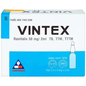 Thuốc tiêm Vintex 50mg/2ml Vinphaco điều trị loét dạ dày - tá tràng lành tính (2 vỉ x 5 ống x 2ml)