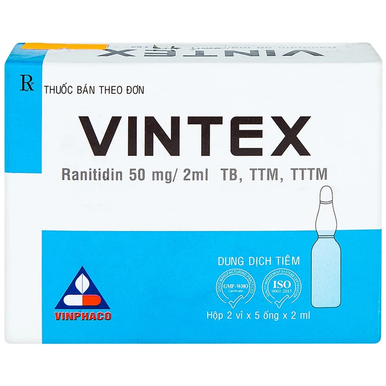Thuốc tiêm Vintex 50mg/2ml Vinphaco điều trị loét dạ dày - tá tràng lành tính (2 vỉ x 5 ống x 2ml)