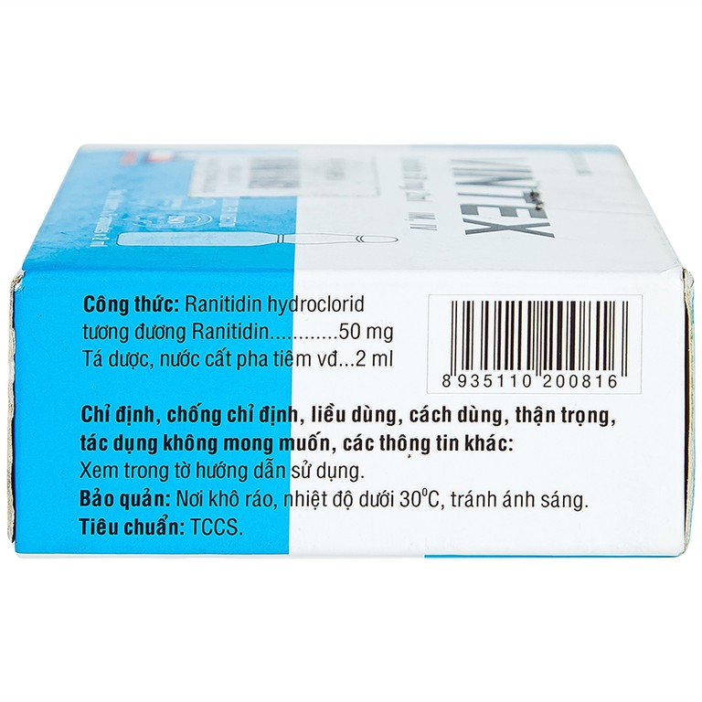 Thuốc tiêm Vintex 50mg/2ml Vinphaco điều trị loét dạ dày - tá tràng lành tính (2 vỉ x 5 ống x 2ml)