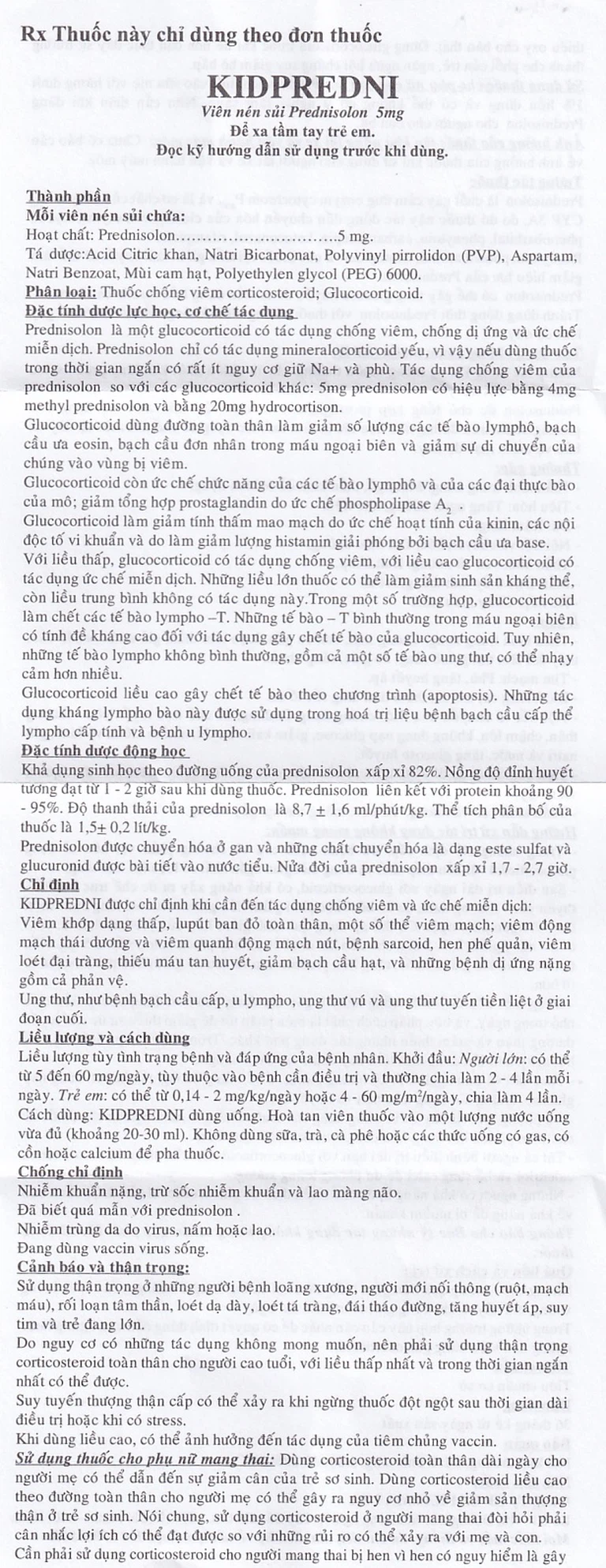 Viên sủi Kidpredni 5mg USP chống viêm, chống dị ứng và ức chế miễn dịch (5 vỉ x 10 viên)