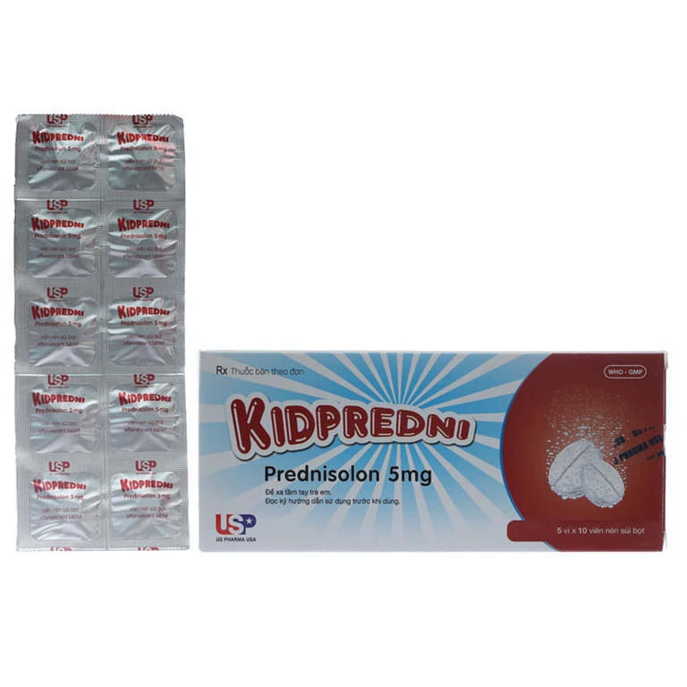 Viên sủi Kidpredni 5mg USP chống viêm, chống dị ứng và ức chế miễn dịch (5 vỉ x 10 viên)