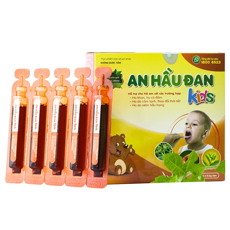 Dung dịch An Hầu Đan Kids hỗ trợ điều trị ho khan, ho có đờm, ho do cảm lạnh cho trẻ (2 vỉ x 5 ống x 10ml)