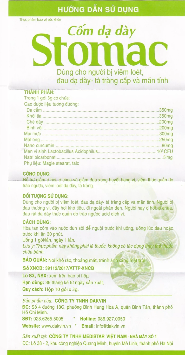Cốm dạ dày Stomac Dakvin hỗ trợ giảm ợ hơi, ợ chua (10 gói)