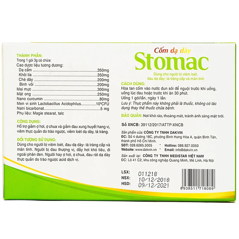 Cốm dạ dày Stomac Dakvin hỗ trợ giảm ợ hơi, ợ chua (10 gói)