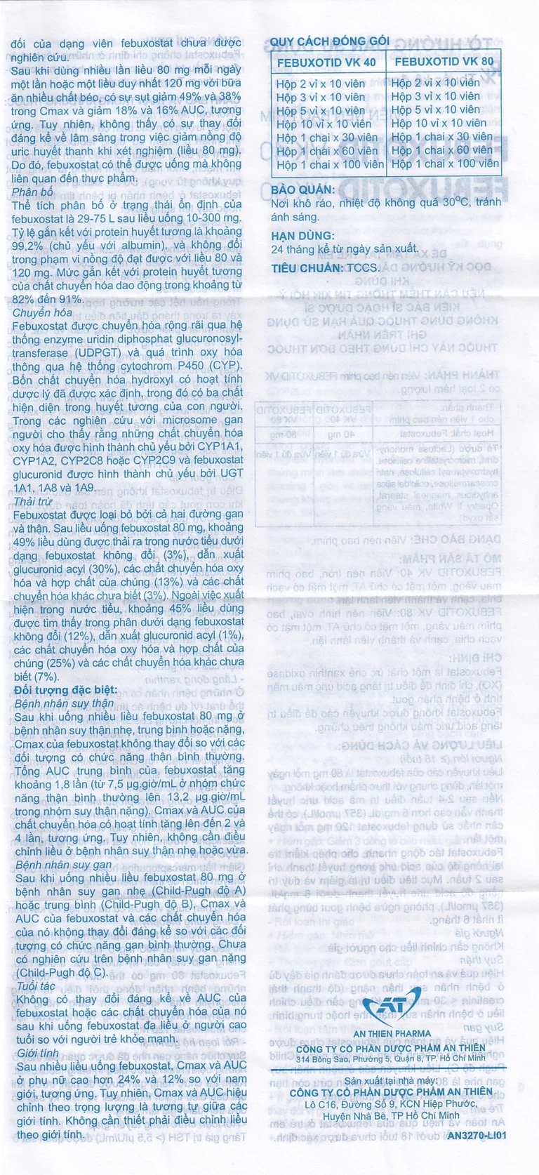 Thuốc Febuxotid VK 80 An Thiên điều trị tăng acid uric máu mãn tính (3 vỉ x 10 viên)