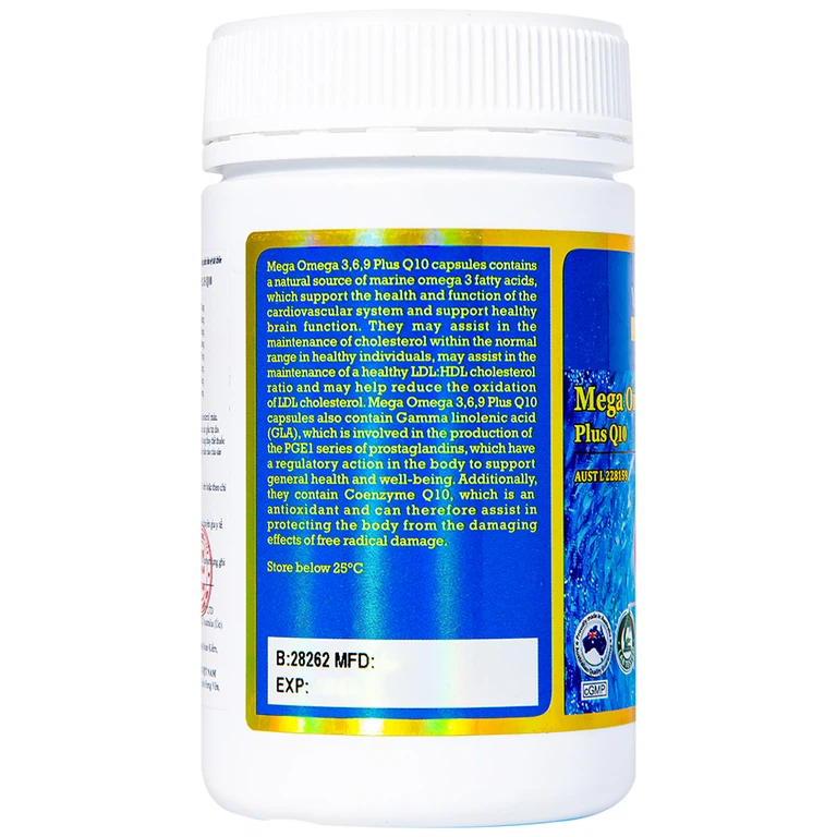 Viên uống Vitatree Mega Omega 3,6,9 Plus Q10 hỗ trợ duy trì sức khỏe của hệ tim mạch (120 viên)