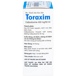 Bột pha hỗn dịch uống Toraxim 400mg/50ml Deltapharm điều trị câc chứng nhiễm khuẩn (50ml)