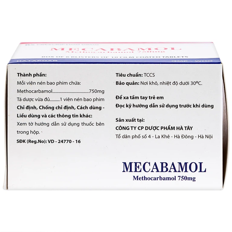 Viên nén Mecabamol 750mg Hà Tây điều trị các bệnh lý cơ xương cấp tính (6 vỉ x 10 viên)