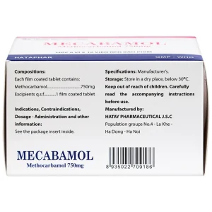 Viên nén Mecabamol 750mg Hà Tây điều trị các bệnh lý cơ xương cấp tính (6 vỉ x 10 viên)