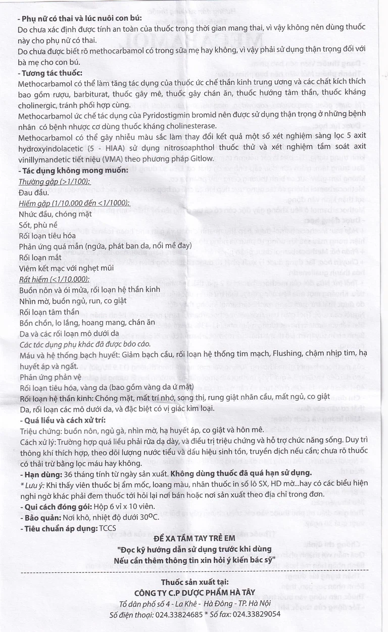 Viên nén Mecabamol 750mg Hà Tây điều trị các bệnh lý cơ xương cấp tính (6 vỉ x 10 viên)