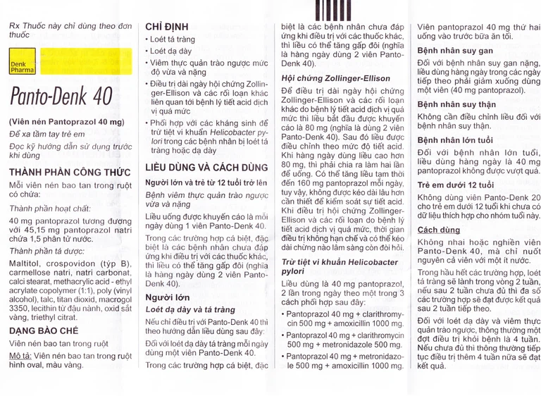 Viên nén Panto-Denk 40 điều trị loét tá tràng, loét dạ dày (2 vỉ x 14 viên)