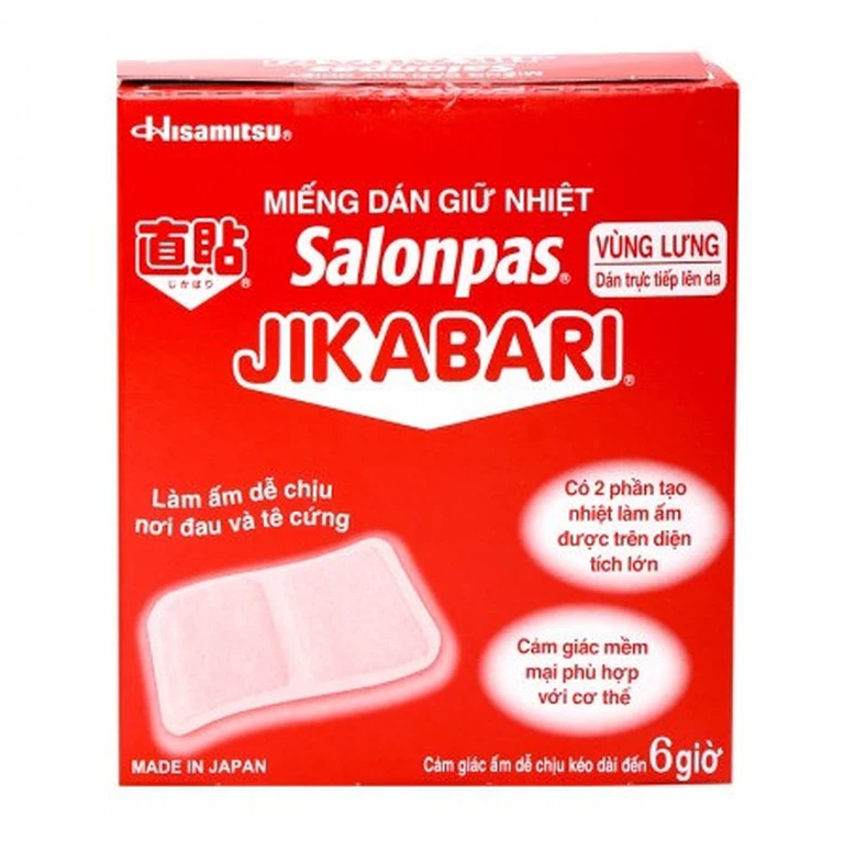 Miếng dán giữ nhiệt Salonpas Jikabari Hisamitsu làm ấm dễ chịu nơi đau và tê cứng kéo dài đến 6 giờ (8 miếng)