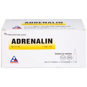 Dung dịch tiêm Adrenalin 1mg/1ml hồi sức tim phổi, cấp cứu choáng phản vệ (5 vỉ x 10 ống)