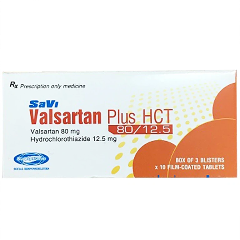 Thuốc Savi Valsartan Plus HCT 80/12.5 điều trị tăng huyết áp (3 vỉ x 10 viên)