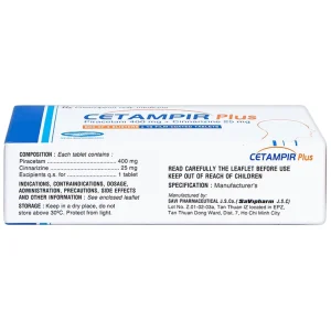 Thuốc Cetampir Plus 400mg/25mg SaVipharm điều trị rối loạn thiểu năng vỏ não, động kinh, giảm trí nhớ (3 vỉ x 10 viên)