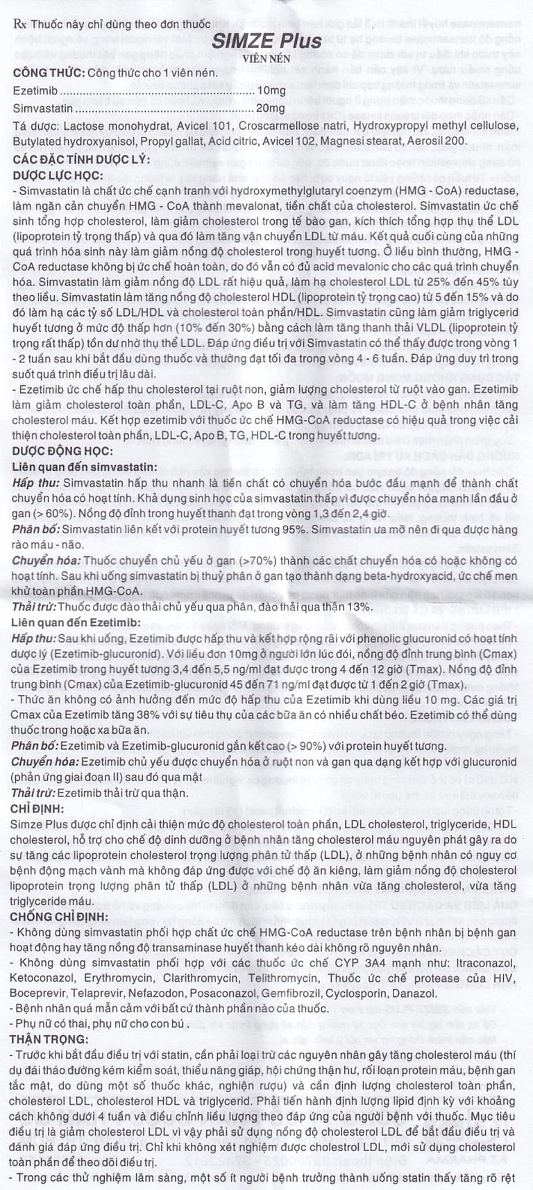Thuốc Simze Plus 20mg/10mg Dược 3-2 cải thiện mức độ Cholesterol toàn phần (3 vỉ x 10 viên)