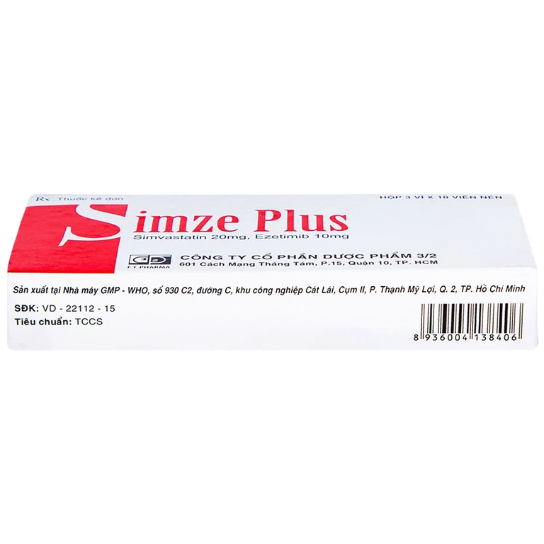Thuốc Simze Plus 20mg/10mg Dược 3-2 cải thiện mức độ Cholesterol toàn phần (3 vỉ x 10 viên)