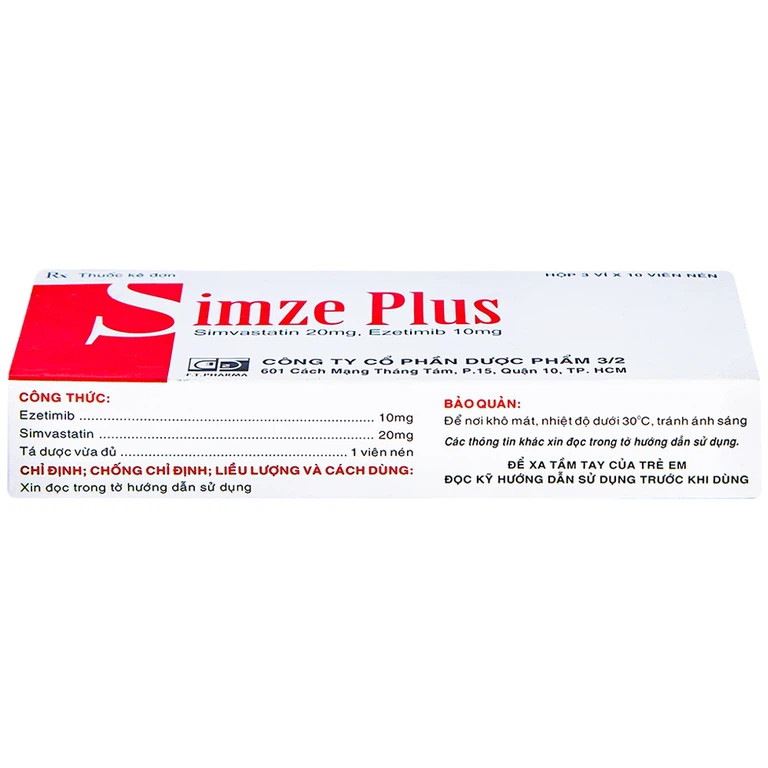 Thuốc Simze Plus 20mg/10mg Dược 3-2 cải thiện mức độ Cholesterol toàn phần (3 vỉ x 10 viên)