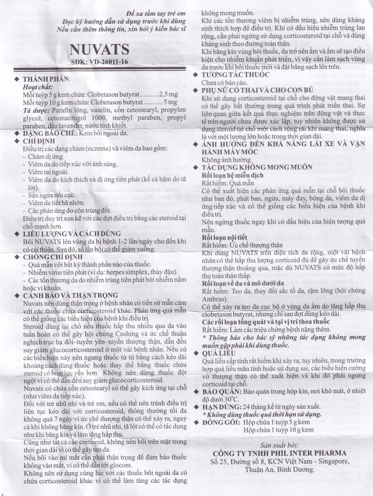 Kem bôi da Nuvats Phil Inter Pharma điều trị chàm dị ứng, viêm da, viêm tai ngoài (5g)