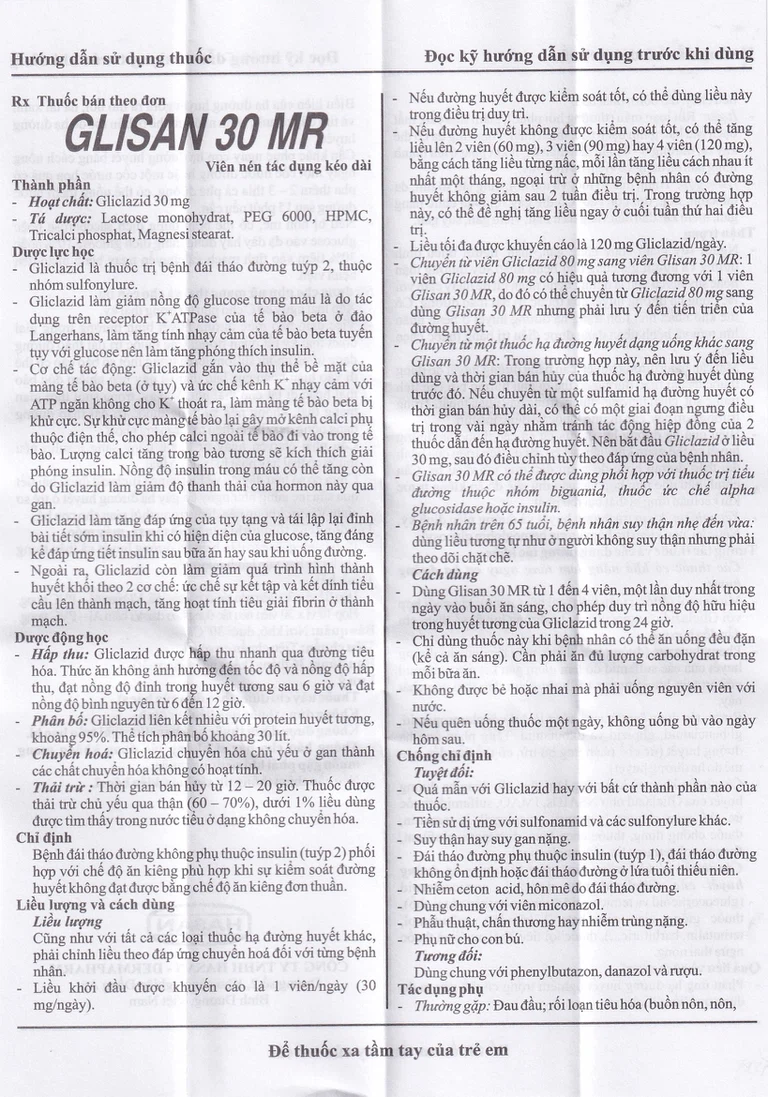 Thuốc Glisan 30 MR Hasan điều trị đái tháo đường típ 2 (10 vỉ x 30 viên)