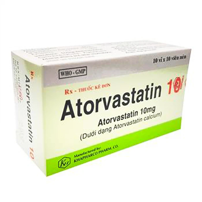 Thuốc Atorvastatin 10mg Khapharco điều trị tăng cholesterol toàn phần, LDL – cholesterol (10 vỉ x 10 viên)