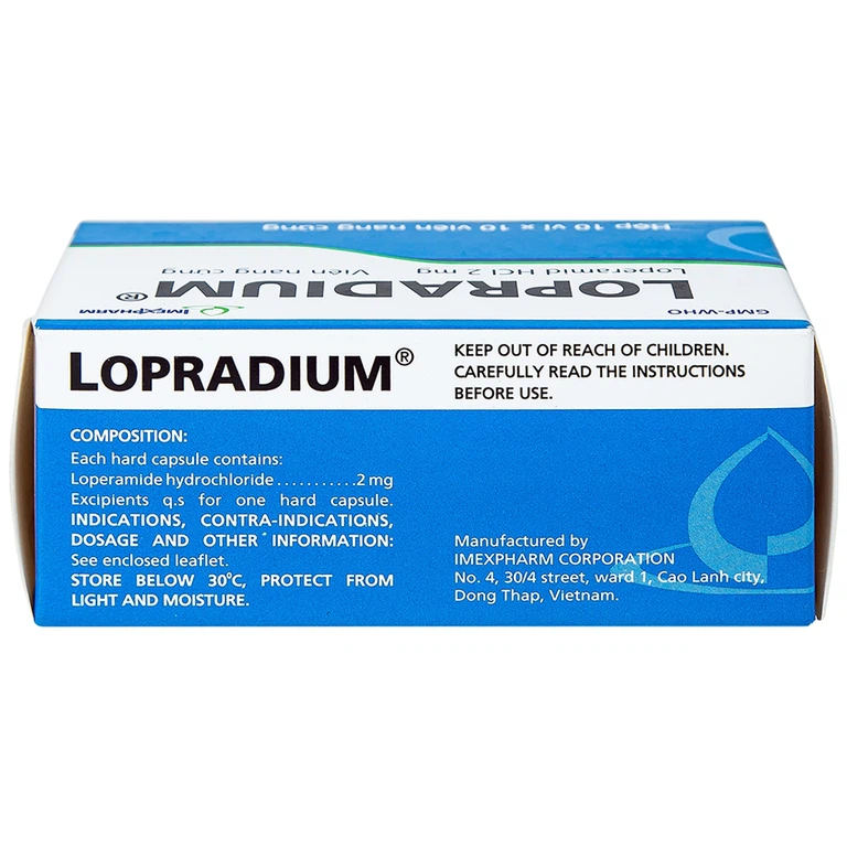 Viên nang cứng Lopradium 2mg Imexpharm điều trị tiêu chảy cấp, bù nước và chất điện giải (10 vỉ x 10 viên)