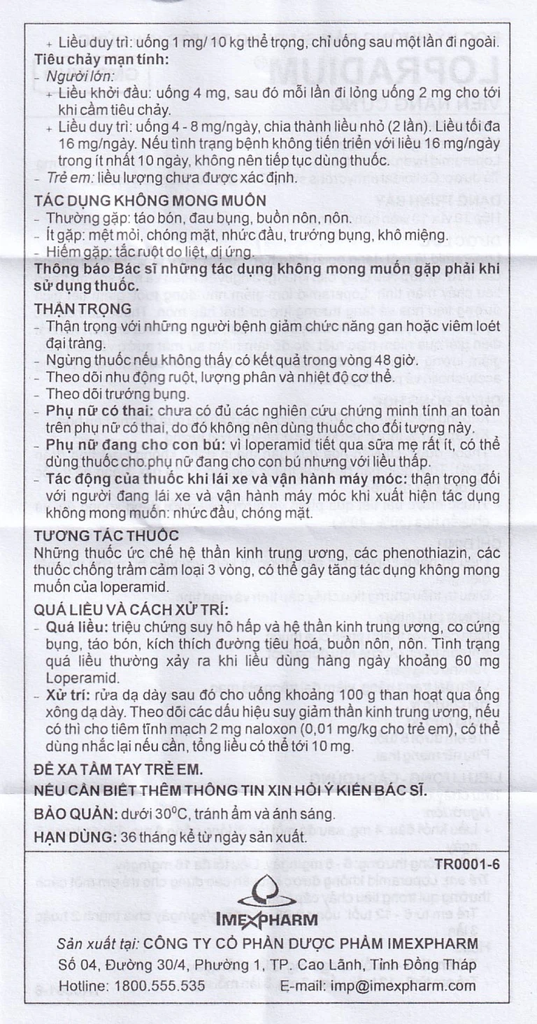 Viên nang cứng Lopradium 2mg Imexpharm điều trị tiêu chảy cấp, bù nước và chất điện giải (10 vỉ x 10 viên)