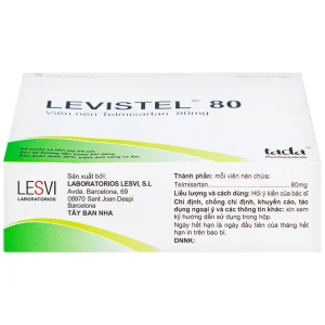 Viên nén Levistel 80 Tada Pharma điều trị tăng huyết áp, suy tim (4 vỉ x 7 viên)