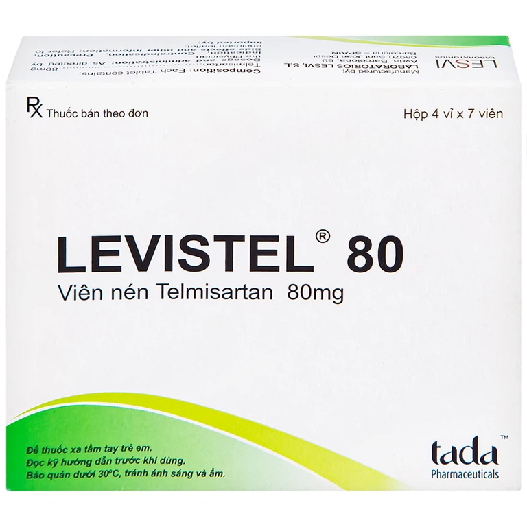 Viên nén Levistel 80 Tada Pharma điều trị tăng huyết áp, suy tim (4 vỉ x 7 viên)