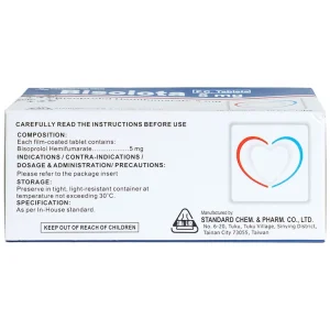 Thuốc Bisolota 5mg điều trị cao huyết áp (10 vỉ x 10 viên)