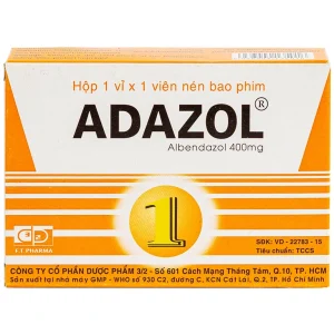 Thuốc Adazol 400mg Dược 3-2 điều trị nhiễm ký sinh trùng đường ruột (1 vỉ x 1 viên)