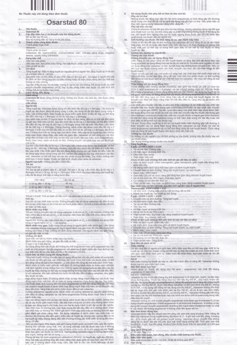 Viên nén Osarstad 80 Stella điều trị tăng huyết áp (3 vỉ x 10 viên)