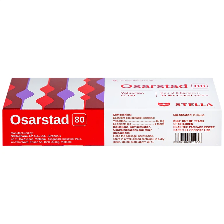 Viên nén Osarstad 80 Stella điều trị tăng huyết áp (3 vỉ x 10 viên)
