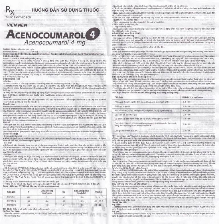 Thuốc Acenocoumarol 4 SPM điều trị và ngăn ngừa bệnh nghẽn mạch (3 vỉ x 10 viên)