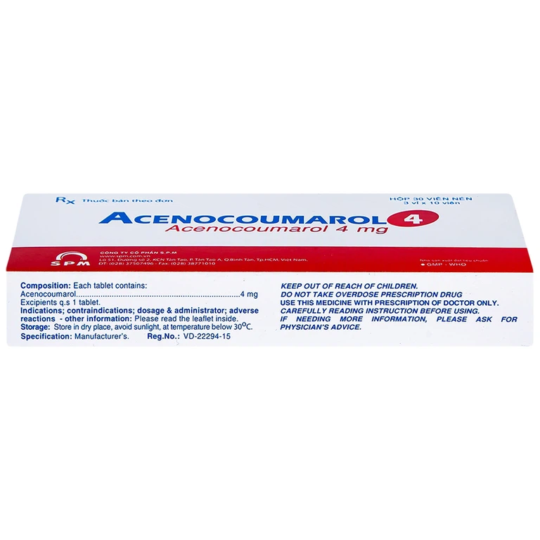 Thuốc Acenocoumarol 4 SPM điều trị và ngăn ngừa bệnh nghẽn mạch (3 vỉ x 10 viên)