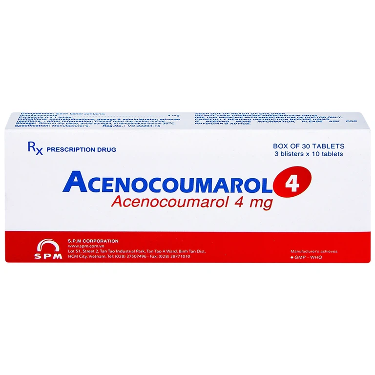 Thuốc Acenocoumarol 4 SPM điều trị và ngăn ngừa bệnh nghẽn mạch (3 vỉ x 10 viên)
