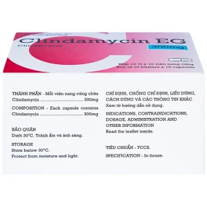 Thuốc Clindamycin EG 300mg Pymepharco điều trị các bệnh nhiễm khuẩn (10 vỉ x 10 viên)