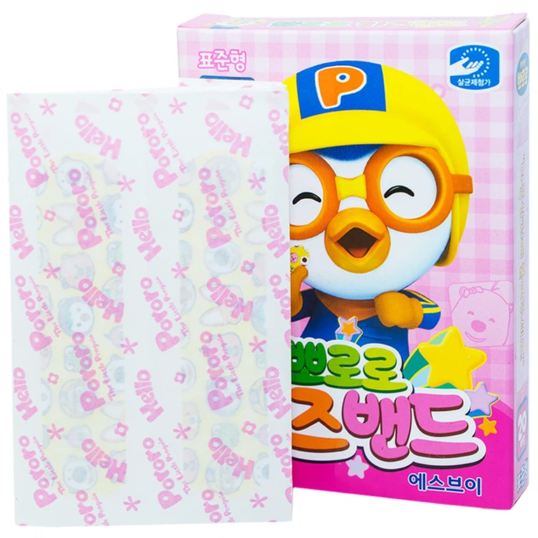Băng keo cá nhân in hình Pororo Kids Band 72mm x 18mm Young Chemical bảo vệ vết thương dành cho trẻ nhỏ (20 miếng)