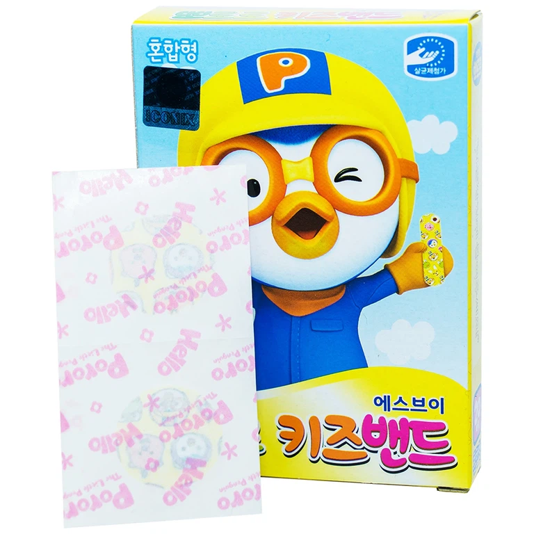 Băng keo cá nhân in hình Pororo Kids Band 4 size Young Chemical bảo vệ vết thương dành cho trẻ nhỏ (20 miếng)